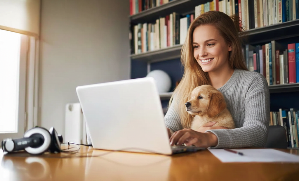 Freelance writer at desk creating content for side hustle income