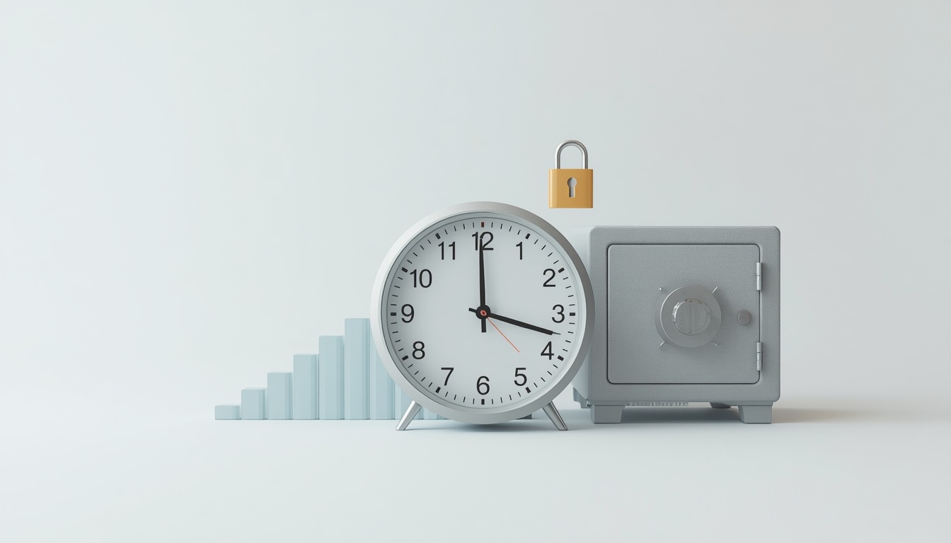 Conceptual representation of time based savings with a clock and growth graph