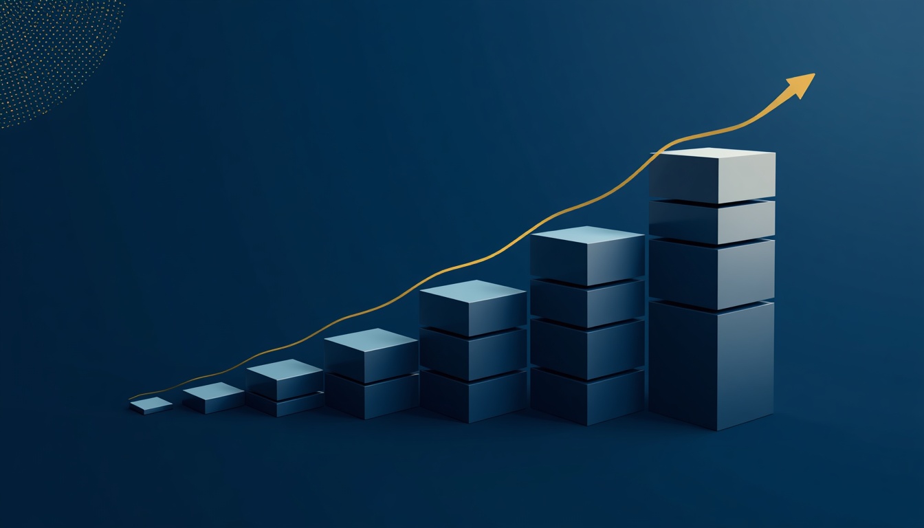 Conceptual visual representation of compounding growth showing geometric shapes scaling upward over time