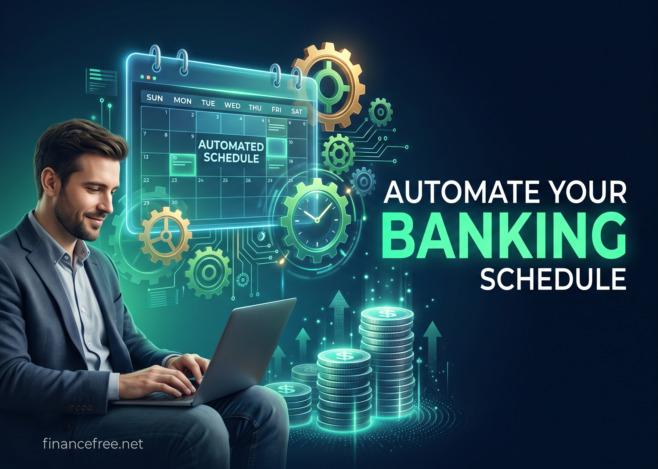 Automated savings concept with digital recurring schedule visual icons