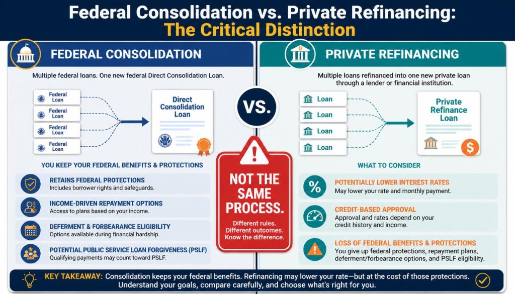 Should You Consolidate Your Student Loans? Decision Factors and Trade-Offs 1 Federal Consolidation vs. Private Refinancing The Critical Distinction